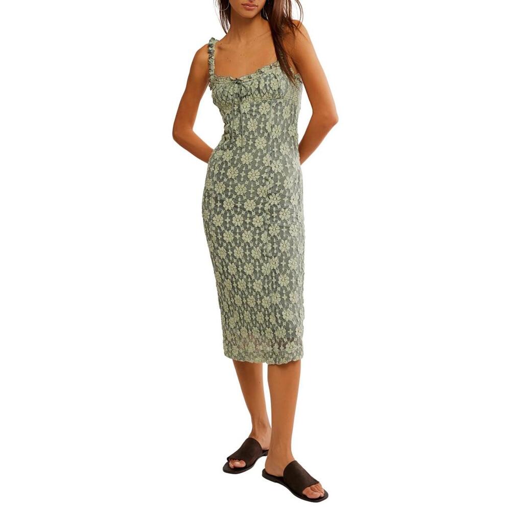 NWT! Free People Lucinda Floral Lace Midi Dress in Lilypad Combo Size Large